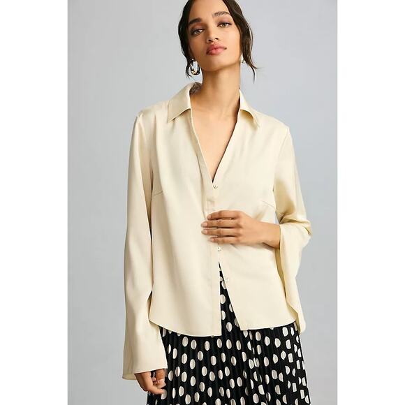 Anthropologie NWT Sunday In Brooklyn Silky Button Down Shirt SZ L - Picture 1 of 12